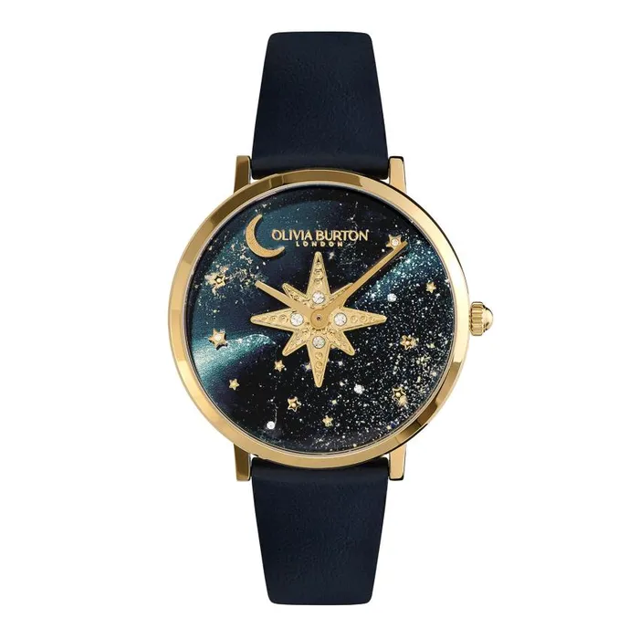 Celestial Watches Women Olivia Burton 35mm Nova Slim Gold and Sapphire Blue Leather Strap Watch Celestial Watches Women Olivia Burton 35mm Nova Slim Gold and Sapphire Blue Leather Strap Watch