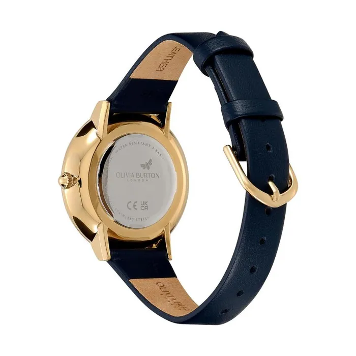 Celestial Watches Women Olivia Burton 35mm Nova Slim Gold and Sapphire Blue Leather Strap Watch
