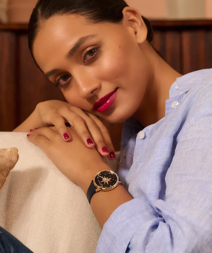 Celestial Watches Women Olivia Burton 35mm Nova Slim Gold and Sapphire Blue Leather Strap Watch