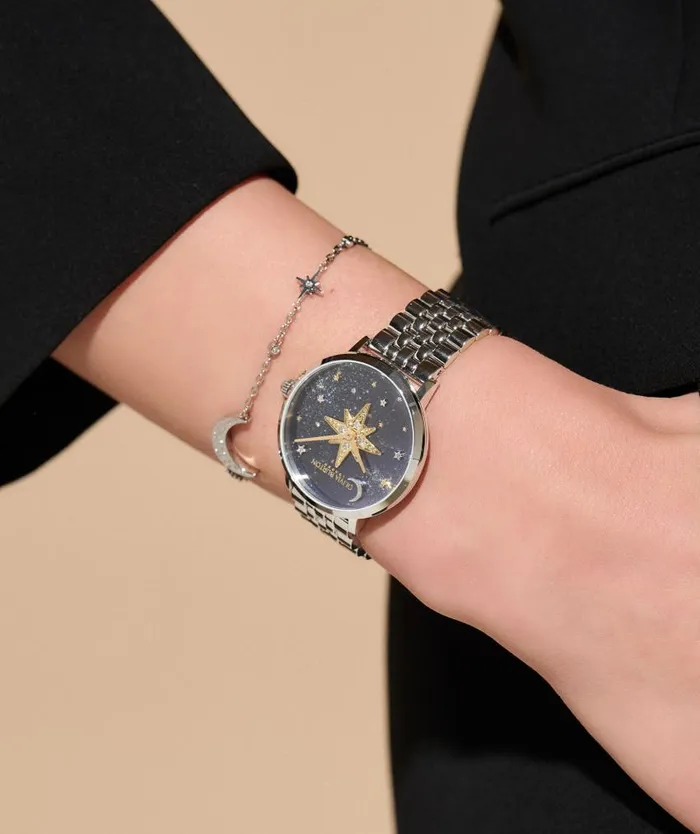 Celestial Watches Women Olivia Burton 35mm Nova Slim Sapphire Blue and Silver Bracelet Watch