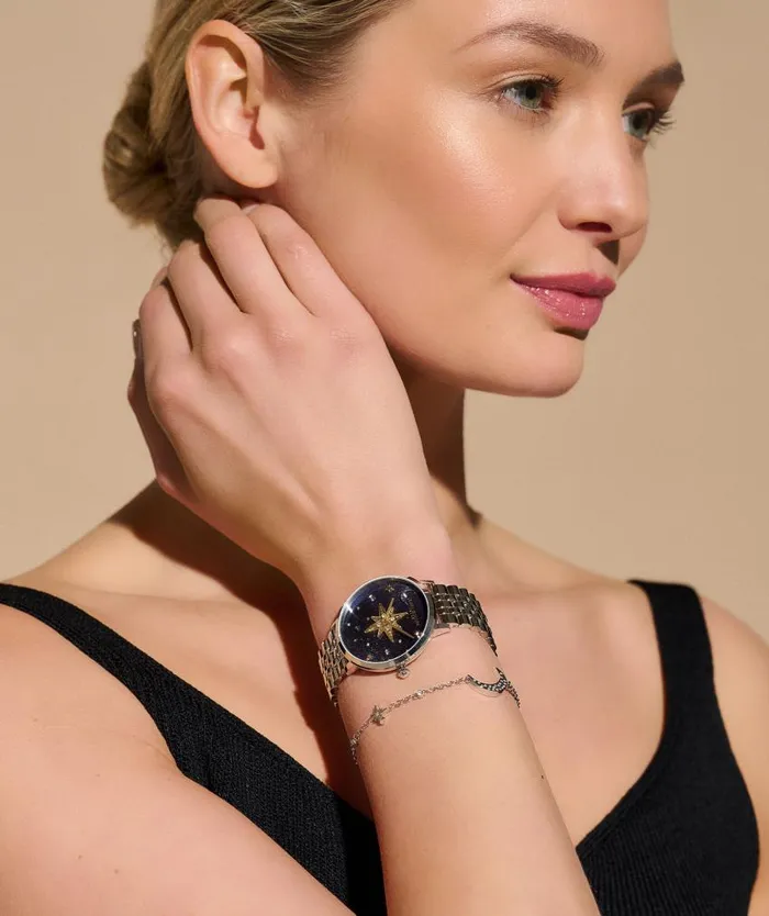 Celestial Watches Women Olivia Burton 35mm Nova Slim Sapphire Blue and Silver Bracelet Watch