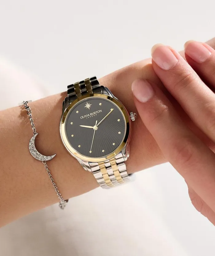 Celestial Watches Women Olivia Burton 36mm Starlight Black and Two Tone Bracelet Watch