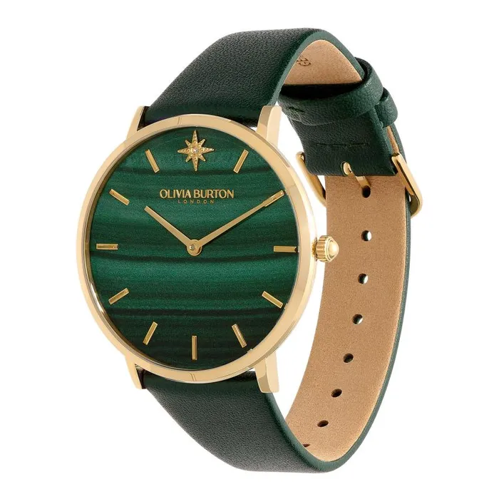 Celestial Watches Women Olivia Burton 40mm Faux Malachite Gold and Green Leather Strap Watch