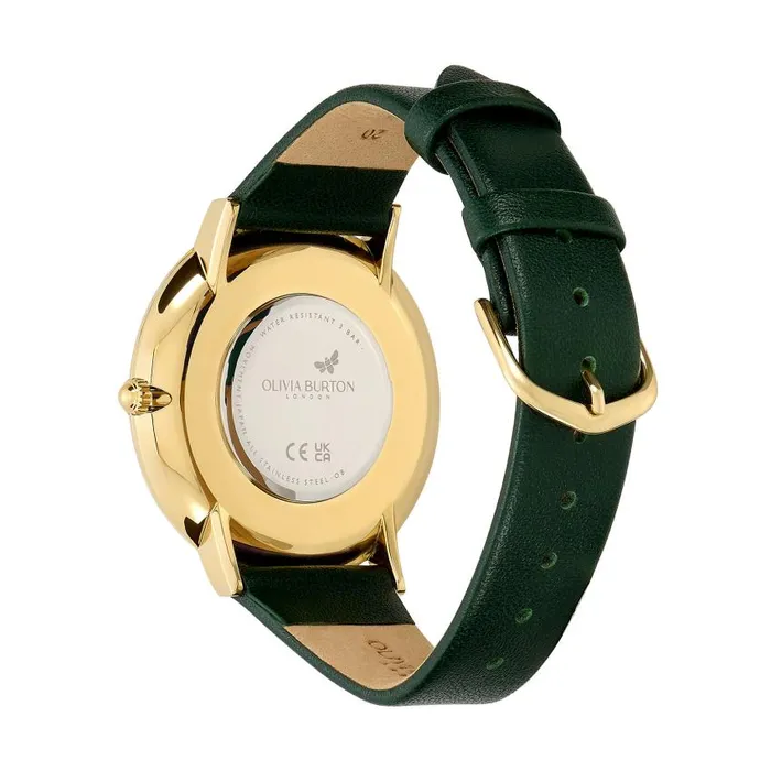 Celestial Watches Women Olivia Burton 40mm Faux Malachite Gold and Green Leather Strap Watch