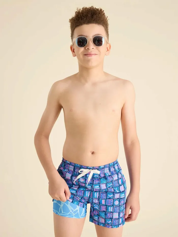 Chubbies Boys XsXl Swim The Totally Cubulars Navy Squareblue Abstract Line Liner