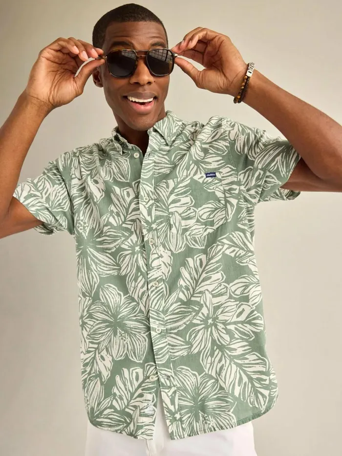 Chubbies Button Ups Men The Garden State Faded Green Floral