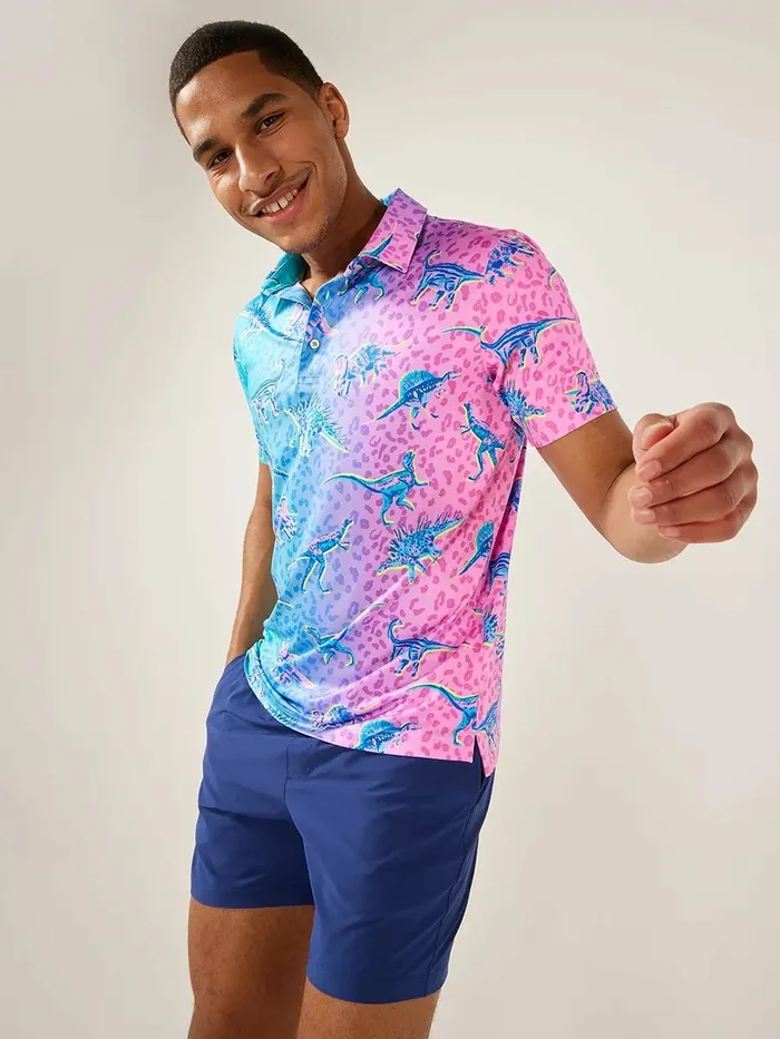 Chubbies Polos Men The Dino Delight Bluepink Dinosaur
