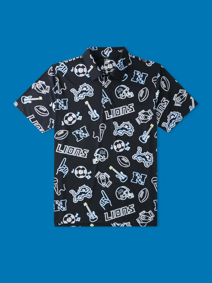 Chubbies Polos Men The Neon Lions NFL Performance Polo 8211 Detroit Lions Polo Chubbies Detroit Lions Black