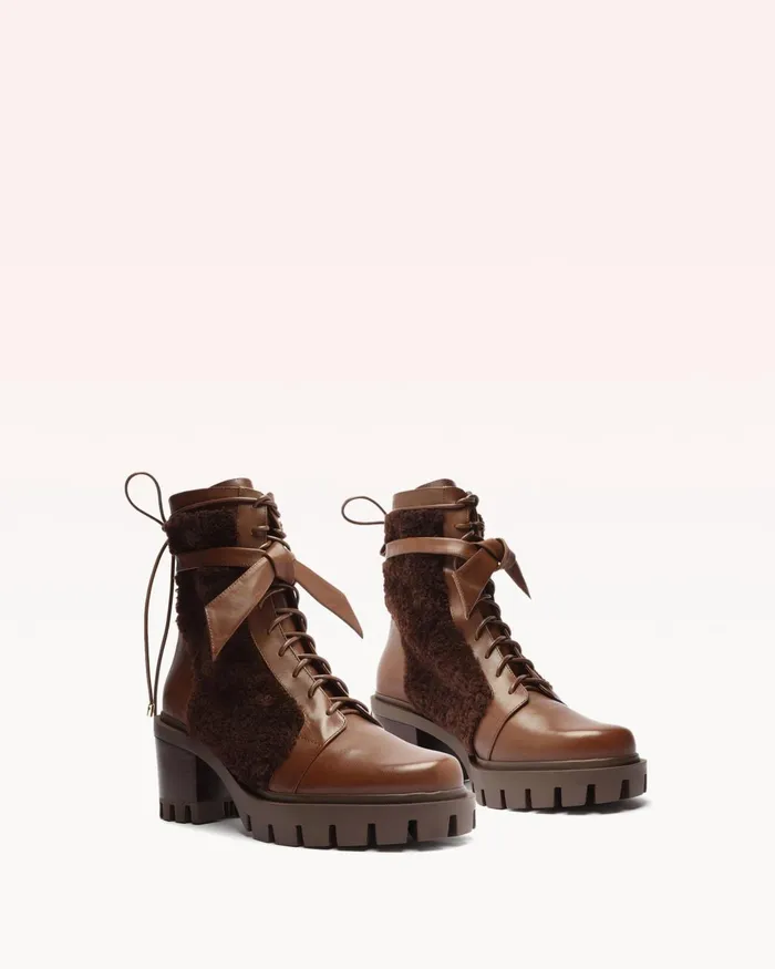 Clarita Shearling Combat Boots 8211 Brown Combat Boots For Mousse Women Alexandre Birman Boots