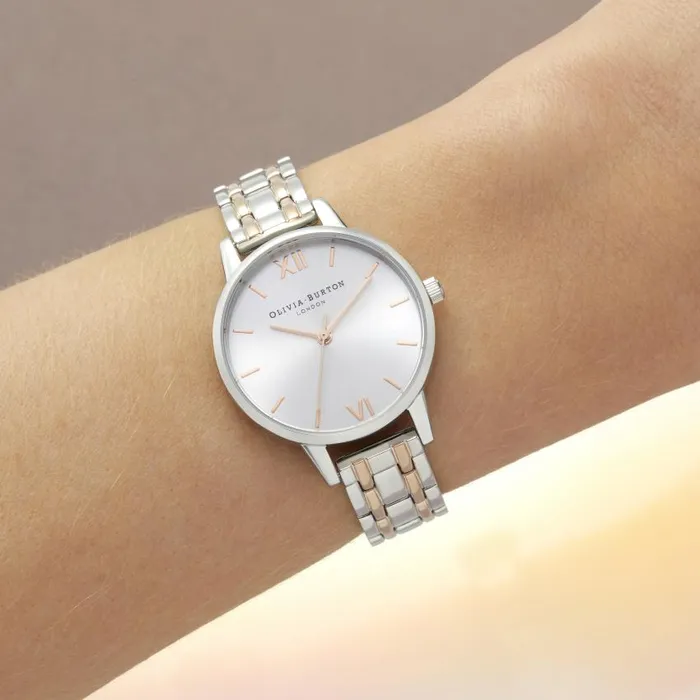 Classic Watches Women Olivia Burton 30mm Silver and Carnation Gold Bracelet Watch