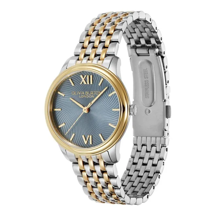 Classic Watches Women Olivia Burton 32mm Swirl Chalk Blue and Two Tone Bracelet Watch