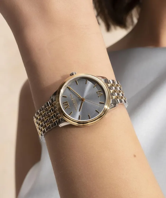 Classic Watches Women Olivia Burton 32mm Swirl Chalk Blue and Two Tone Bracelet Watch