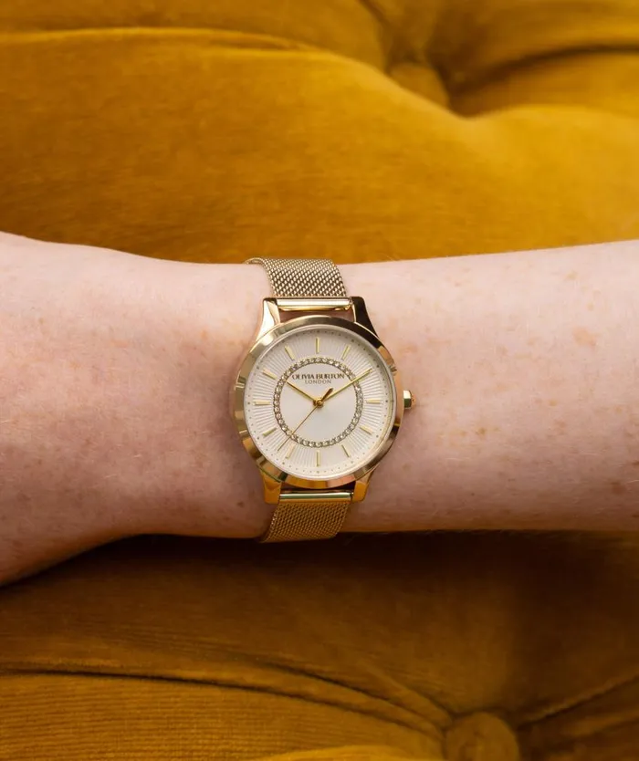 Classic Watches Women Olivia Burton 36mm Wonderlust Ivory and Gold Mesh Watch