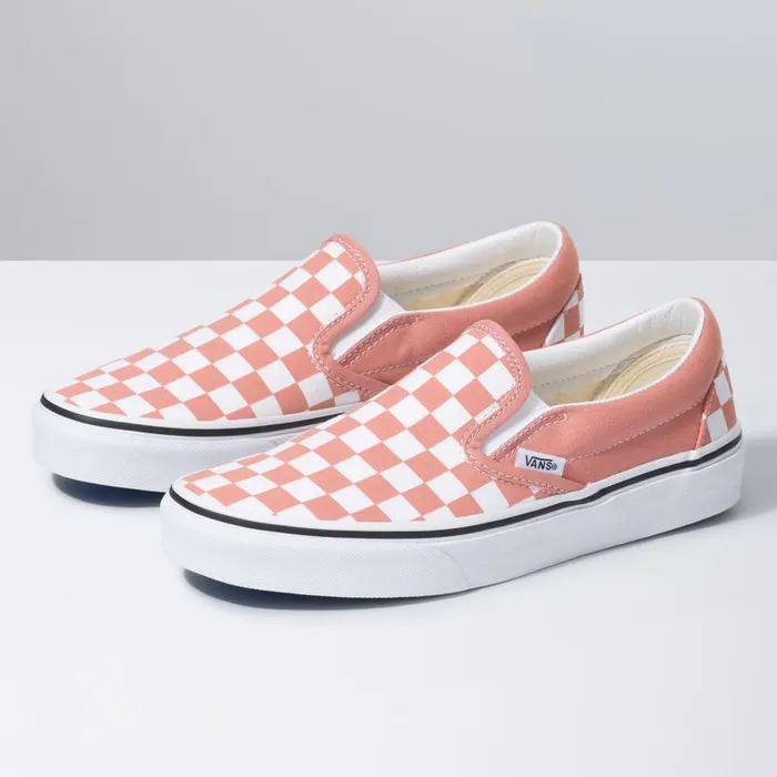 Classics Shoes MenWomen Vans Checkerboard Classic SlipOn Rose Dawntrue White