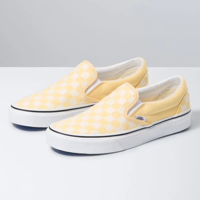 Classics Shoes MenWomen Vans Checkerboard SlipOn Golden Hazetrue White
