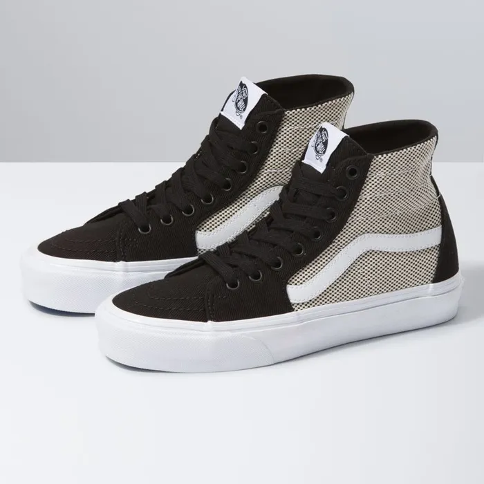 Classics Shoes Women Vans 2Tone Linen Sk8Hi Tapered Blacktrue White