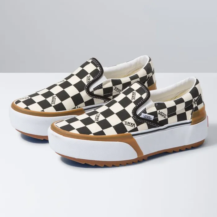 Classics Shoes Women Vans Checkerboard SlipOn Stacked Multitrue White