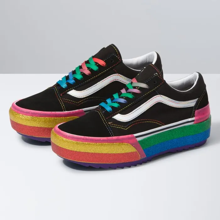 Classics Shoes Women Vans Glitter Old Skool Stacked Blackrainbow