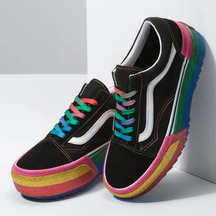 Classics Shoes Women Vans Glitter Old Skool Stacked Blackrainbow Classics Shoes Women Vans Glitter Old Skool Stacked Blackrainbow