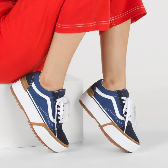 Classics Shoes Women Vans Old Skool Stacked Navytrue White