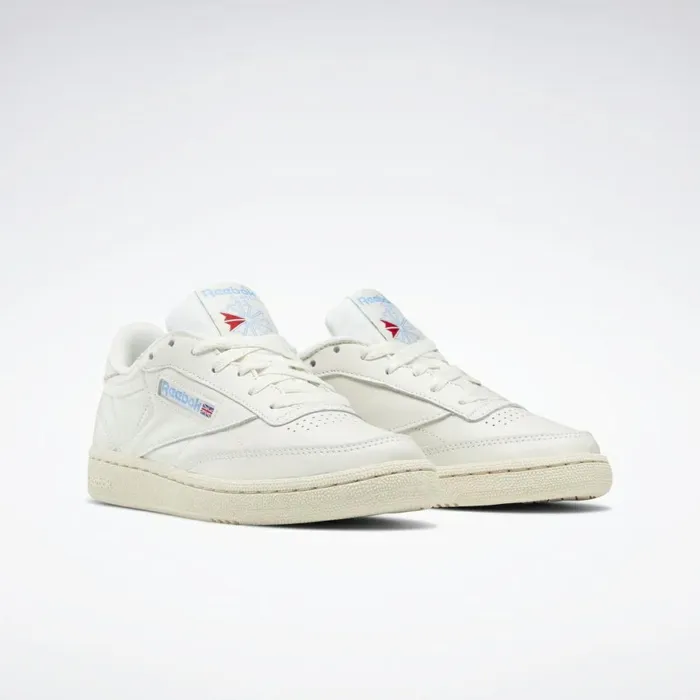 Classics Shoes Womens Reebok Club C 85 Model Vintage Shoes Chalk Paperwhite Athletic Blue Excellent Red