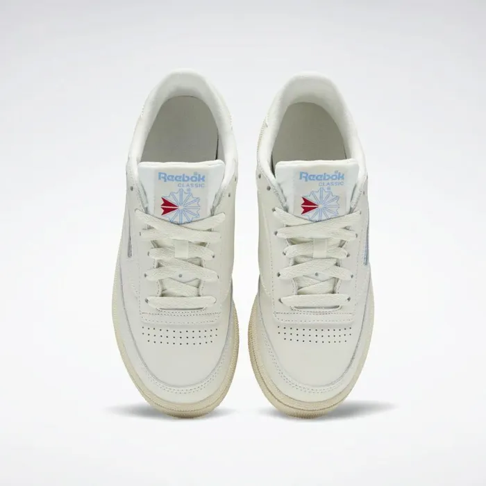 Classics Shoes Womens Reebok Club C 85 Model Vintage Shoes Chalk Paperwhite Athletic Blue Excellent Red