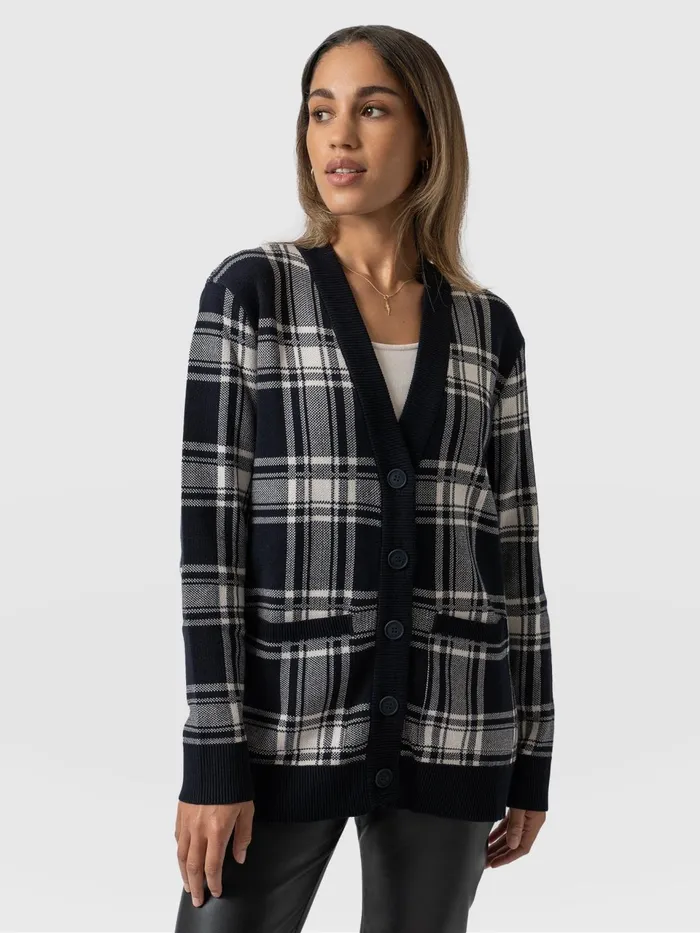 College Cardigan 8211 Navy Cream Check Navy Cream Check Women Saint And Sofia Knitwear
