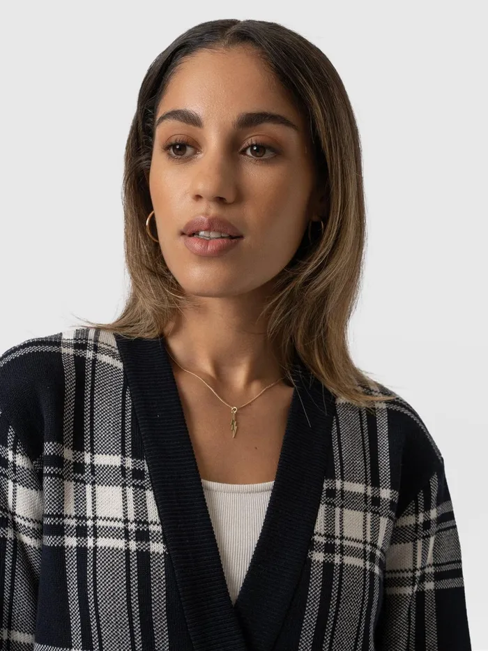 College Cardigan 8211 Navy Cream Check Navy Cream Check Women Saint And Sofia Knitwear