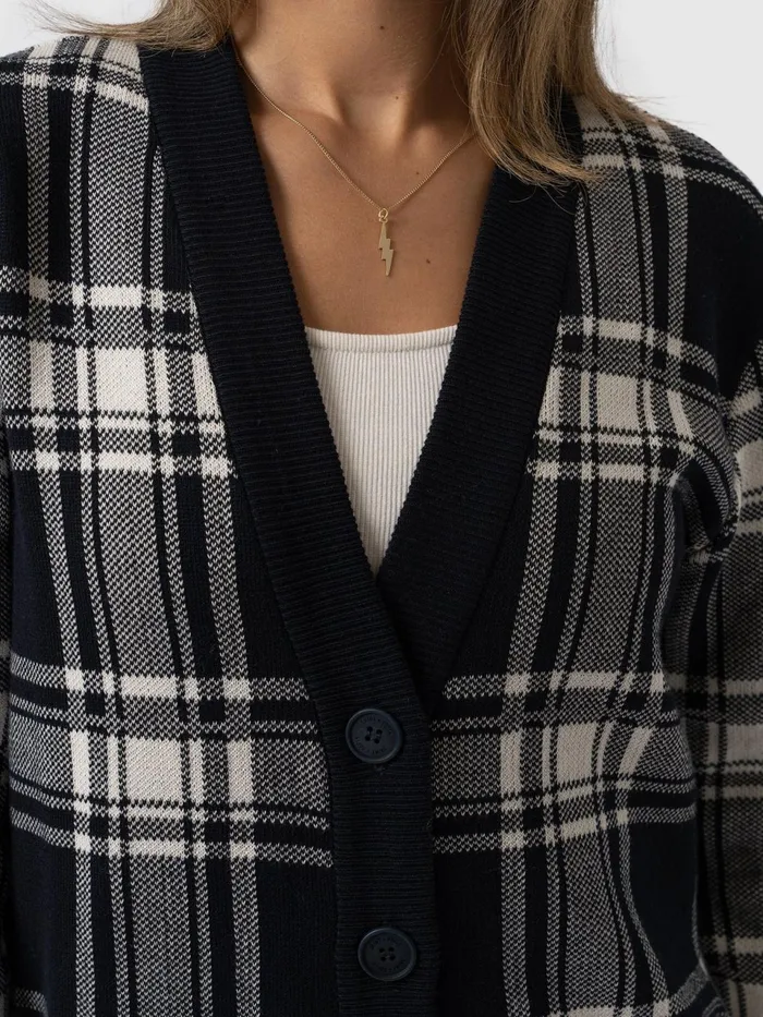 College Cardigan 8211 Navy Cream Check Navy Cream Check Women Saint And Sofia Knitwear