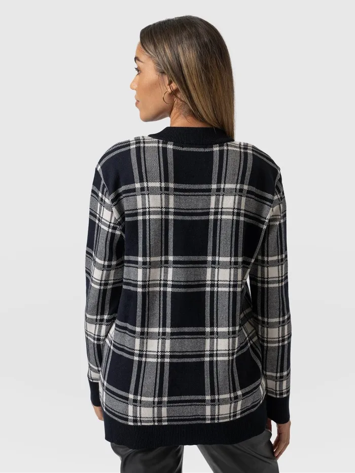 College Cardigan 8211 Navy Cream Check Navy Cream Check Women Saint And Sofia Knitwear