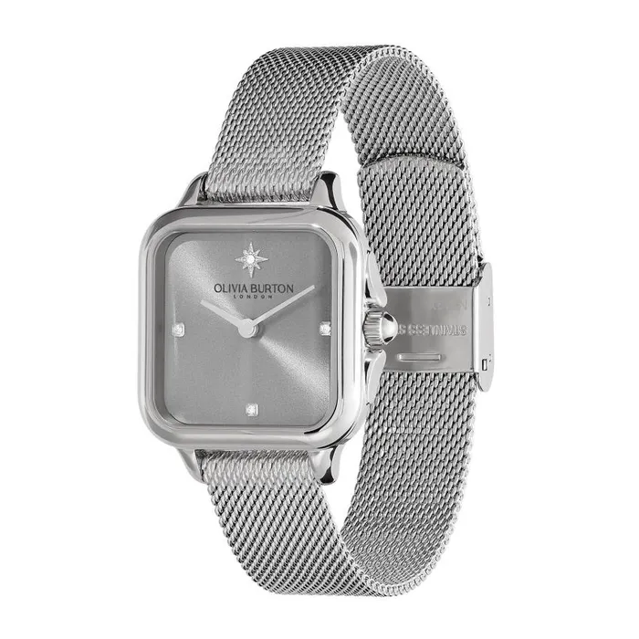 Color Dial Watches Women Olivia Burton 28mm Grosvenor Light Grey and Silver Mesh Watch