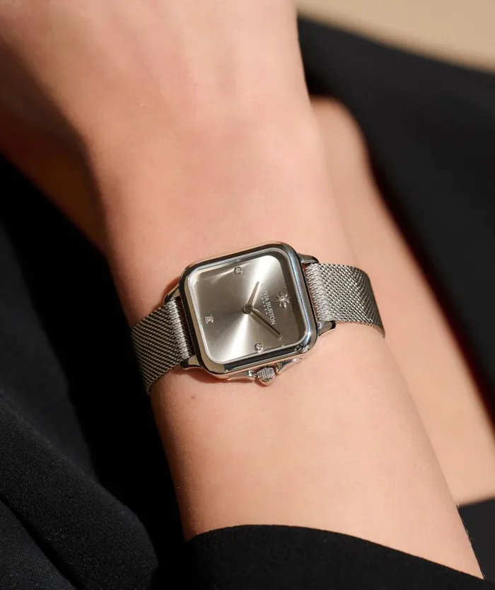 Color Dial Watches Women Olivia Burton 28mm Grosvenor Light Grey and Silver Mesh Watch