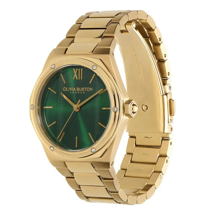 Color Dial Watches Women Olivia Burton 33mm Hexa Green and Gold Bracelet Watch