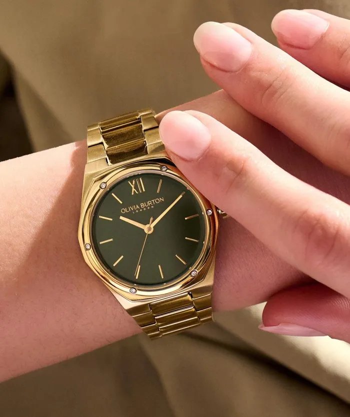 Color Dial Watches Women Olivia Burton 33mm Hexa Green and Gold Bracelet Watch