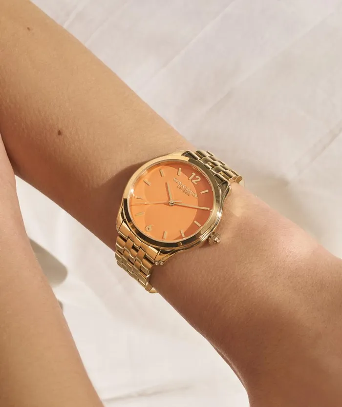 Color Dial Watches Women Olivia Burton 36mm Starlight Color Sweet Mandarin and Gold Bracelet Watch