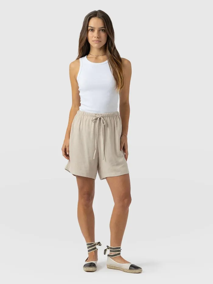 Corinne Linen Short 8211 Oatmeal Oatmeal Women Saint And Sofia Shorts