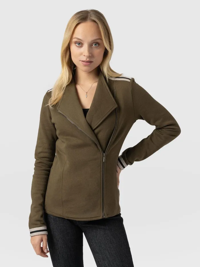 Cotton Biker Jacket 8211 Khaki 8211 Cream Stripe Cream Stripe Women Saint And Sofia Coats and Jackets Cotton Biker Jacket 8211 Khaki 8211 Cream Stripe Cream Stripe Women Saint And Sofia Coats and Jackets
