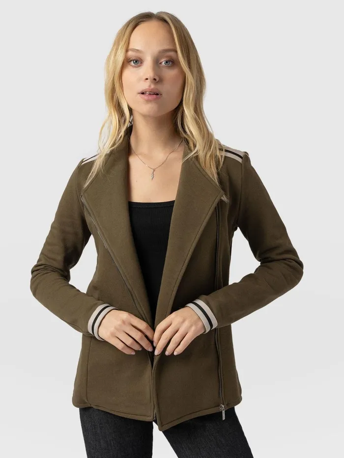 Cotton Biker Jacket 8211 Khaki 8211 Cream Stripe Cream Stripe Women Saint And Sofia Coats and Jackets