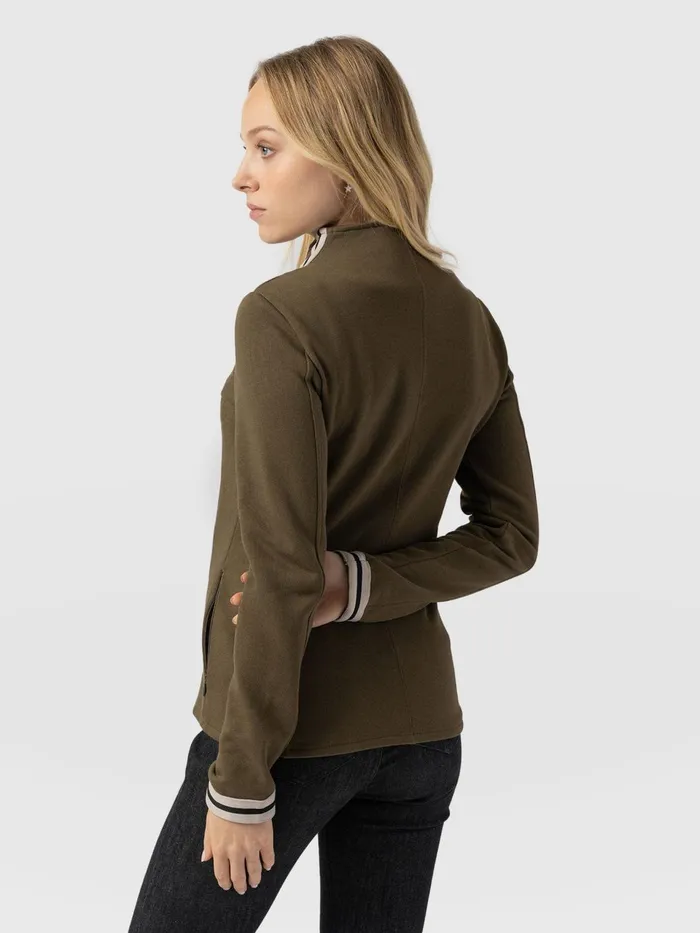 Cotton Biker Jacket 8211 Khaki 8211 Cream Stripe Cream Stripe Women Saint And Sofia Coats and Jackets