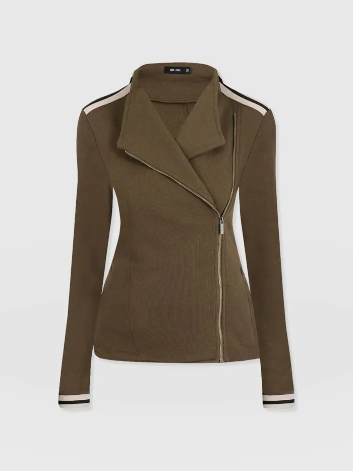 Cotton Biker Jacket 8211 Khaki 8211 Cream Stripe Cream Stripe Women Saint And Sofia Coats and Jackets