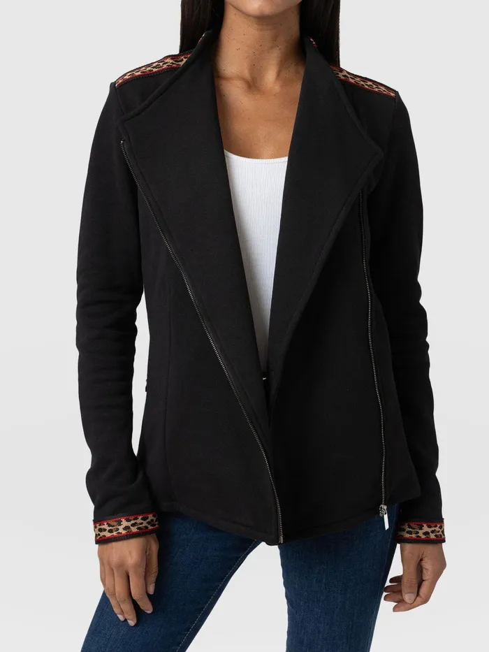 Cotton Biker Jacket 8211 Leopard Trim Leopard Trim Women Saint And Sofia Coats and Jackets