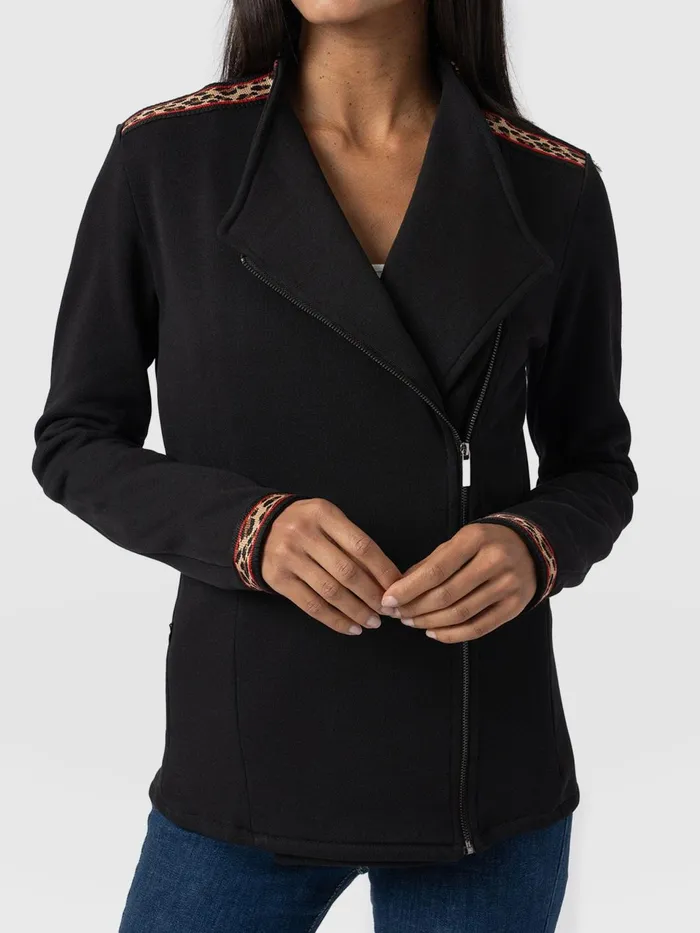 Cotton Biker Jacket 8211 Leopard Trim Leopard Trim Women Saint And Sofia Coats and Jackets
