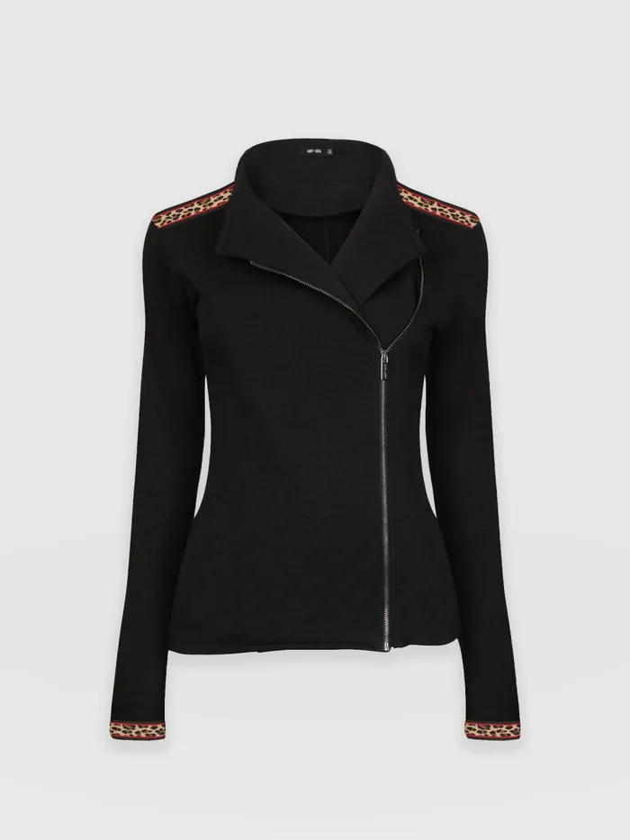Cotton Biker Jacket 8211 Leopard Trim Leopard Trim Women Saint And Sofia Coats and Jackets
