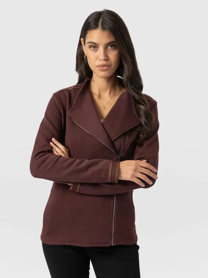 Cotton Biker Jacket 8211 Maroon 8211 Bronze Stripe Bronze Stripe Women Saint And Sofia Coats and Jackets