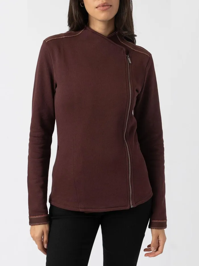 Cotton Biker Jacket 8211 Maroon 8211 Bronze Stripe Bronze Stripe Women Saint And Sofia Coats and Jackets
