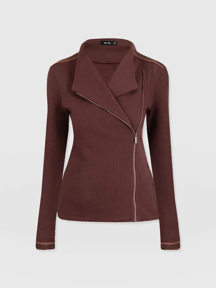 Cotton Biker Jacket 8211 Maroon 8211 Bronze Stripe Bronze Stripe Women Saint And Sofia Coats and Jackets