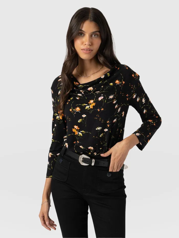 Cowl Neck Tee Long Sleeve 8211 Black Floral Black Floral Women Saint And Sofia TShirts and Tanks Cowl Neck Tee Long Sleeve 8211 Black Floral Black Floral Women Saint And Sofia TShirts and Tanks