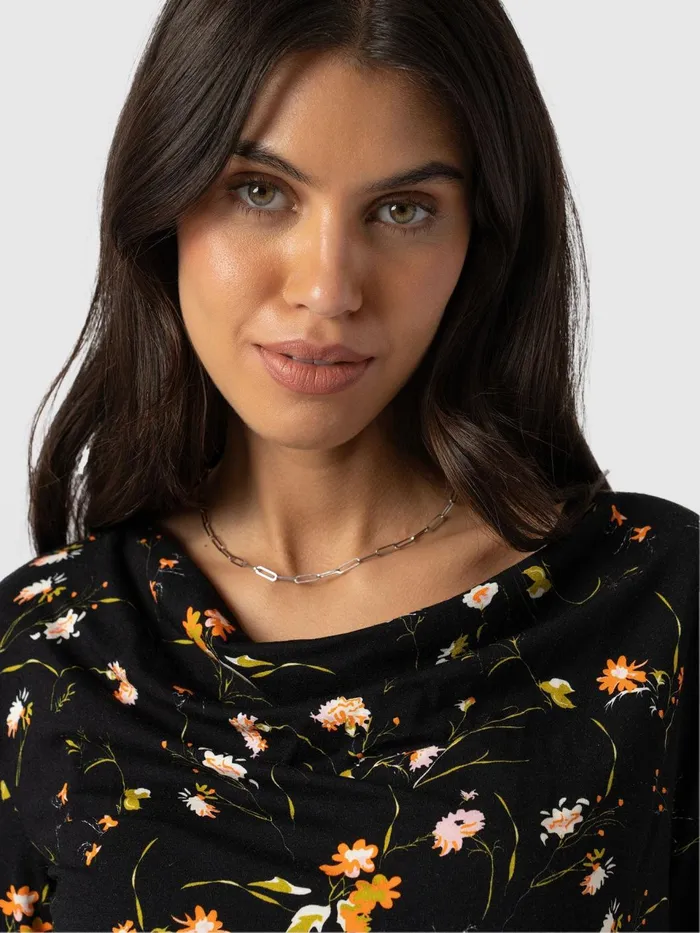 Cowl Neck Tee Long Sleeve 8211 Black Floral Black Floral Women Saint And Sofia TShirts and Tanks
