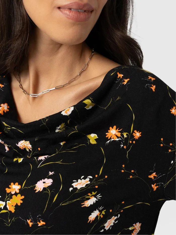 Cowl Neck Tee Long Sleeve 8211 Black Floral Black Floral Women Saint And Sofia TShirts and Tanks