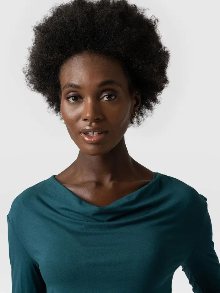 Cowl Neck Tee Long Sleeve 8211 Deep Green Deep Green Women Saint And Sofia TShirts and Tanks